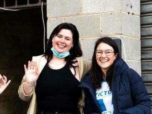 Two Victorian Roller Derby League skaters at one of our social events hanging out.